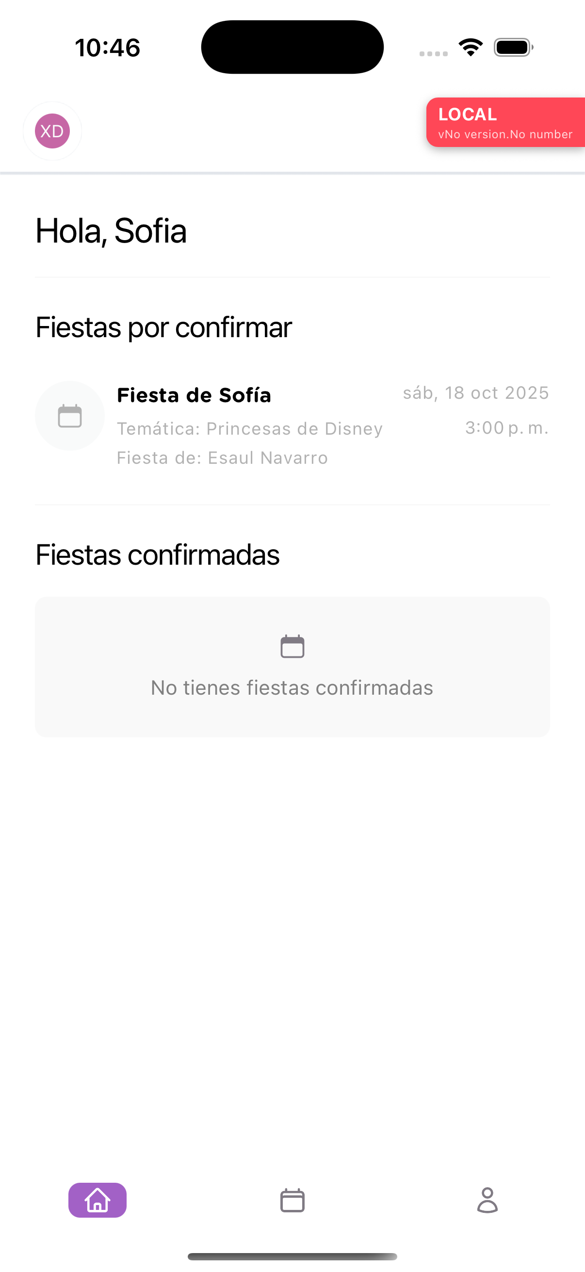 App móvil con fiesta por confirmar