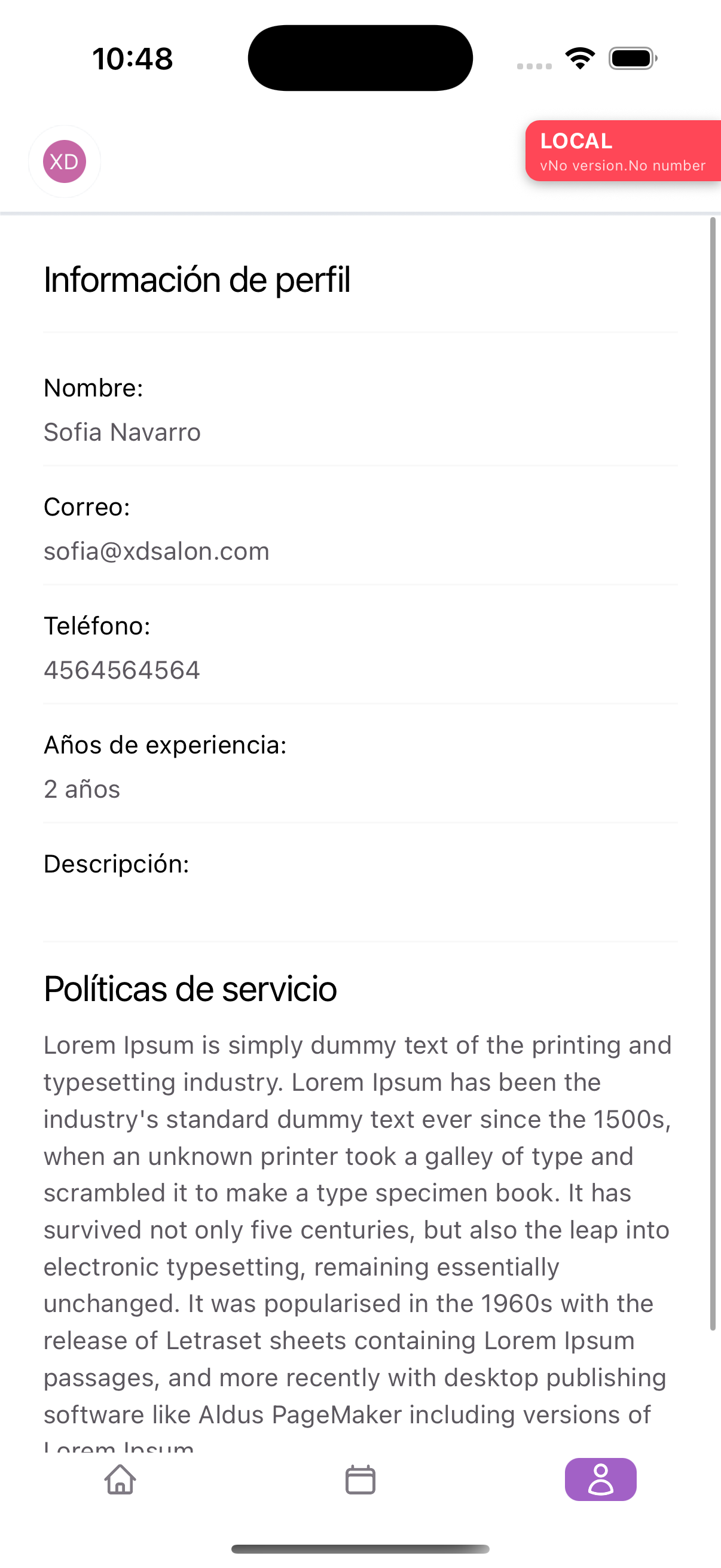 Perfil del animador en app móvil